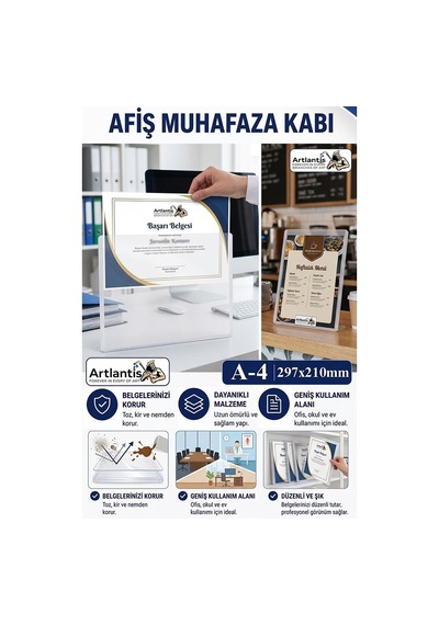 A3 Afiş Muhafaza Kabı 1 Adet 29.7x42 Cm Belge Saklama Kabı Şeffaf Kaliteli Plastik Dosya Belge Saklama
