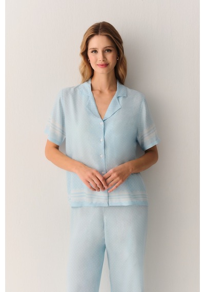 Suwen Cute Gömlek Yaka Pijama Takımı Sh26501660b956 Mavi