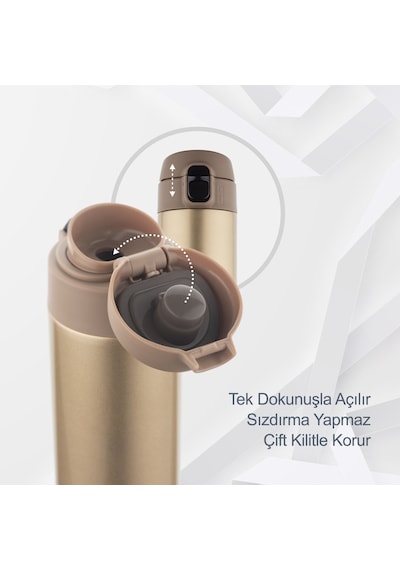 Lunetherm Sızdırmaz Vakumlu Çıft Katmanlı Mug Çelik Termos - Gold Altın
