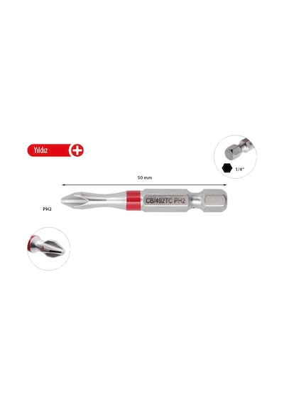 Ceta Form Ph2 X 50 Mm Yıldız Bits Uç Renk Kodlu Cb/492tc