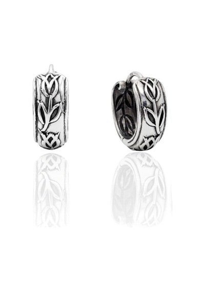 Oya Silver Minimal Etnik Lale Motifli Gümüş Halka Küpe 1.5x1.5 Cm Oysy297