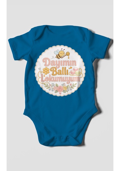 Morivokids Dayımın Ballı Lokumuyum Kısa Kollu Bebek Body %100 Pamuk Koyu Mavi