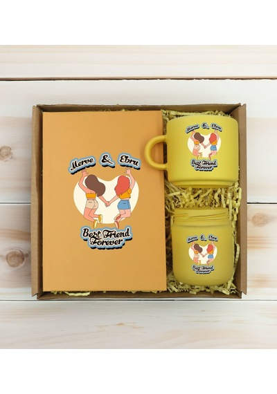 Bk Gift Kişiye Özel İsimli Dtf Best Friend Temalı Sarı Defter & Kahve Fincanı & Mum Hediye Seti-6, Arkadaşa Hediye, Doğum Günü Hediyesi Kobitmeyencom3