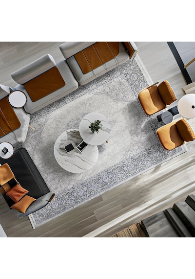 Bespoky Klasik Madalyon Desenli Salon Ve Koridor Halısı Gri - Açık Gri