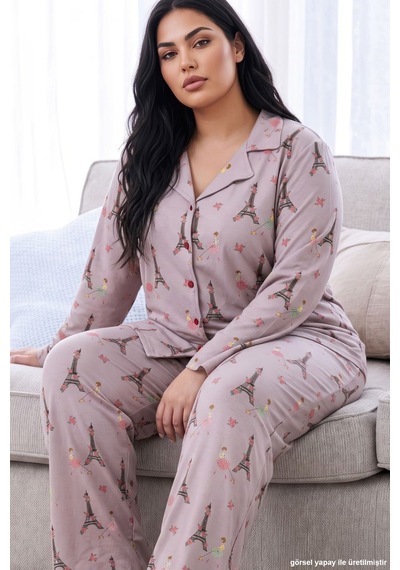 Siyah İnci Lila Desenli Termal Kumaşlı Ultra Soft Yumuşak Büyük Beden Battal Boy Düğmeli Örme Pijama Takımı 26226535 Siyah İnci Lila Desenli Termal Kumaşlı Ultra Soft Yumuşak Büyük Beden Battal Boy Düğmeli Örme Pijama Takımı 26226535