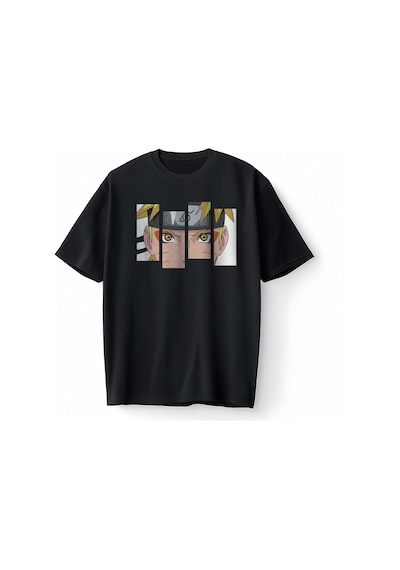 Bumeta Anime Naruto Kakashi Mask Korea Japan Japanese Dizi Oversize Unisex Tişört T-shirt Siyah