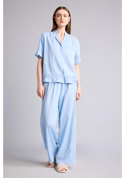 Defacto Regular Fıt Pijama Yaka Dokuma Pijama Üst G8217ax26smbe745 Mavi-be745