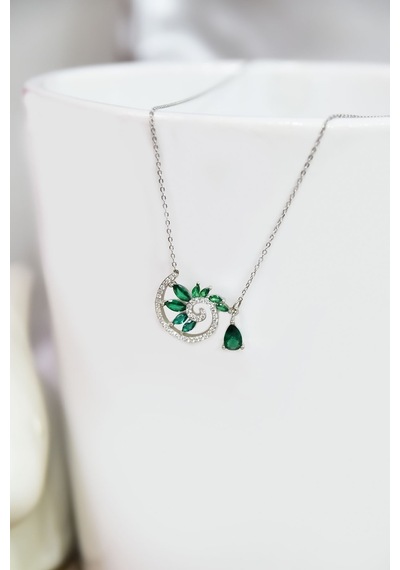 Papatya Silver 925 Ayar Gümüş Rodyum Kaplama Yeşim Taş Renkli Spiral Snail Tasarım Kolye
