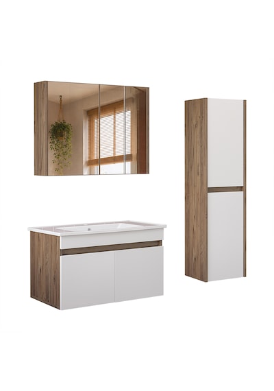 Lavabolu Mdf 80 Cm Banyo Alt Dolabı + Aynalı Üst Dolabı + Banyo Boy Dolabı , Banyo Dolabı Seti. Atlantik Çam - Beyaz Lavabolu Mdf 80 Cm Banyo Alt Dolabı + Aynalı Üst Dolabı + Banyo Boy Dolabı , Banyo Dolabı Seti. Atlantik Çam - Beyaz