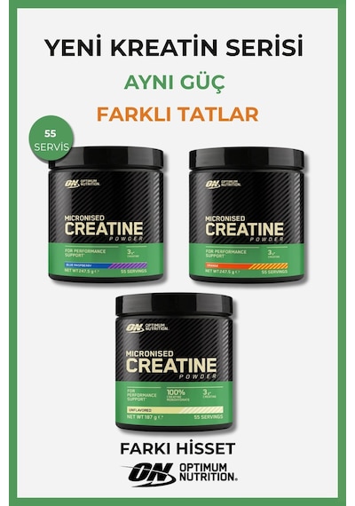 Kreatin Monohidrat 3lü Set Mavi Ahududu Portakal Aromasız 55 Servis Sporcu Performans Destekleyici