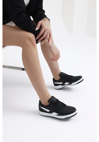 Tonny Black Rahat Kalıp Termo Taban Bağcıklı Spor Ayakkabı Unisex Siyah Beyaz Ayakkabı Tba108