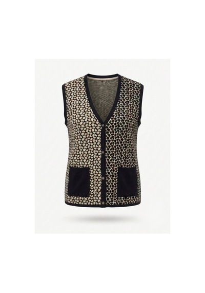 Onno Style Women Çelik Örgü Klasik Leopar Desen Triko Yelek Lacivert