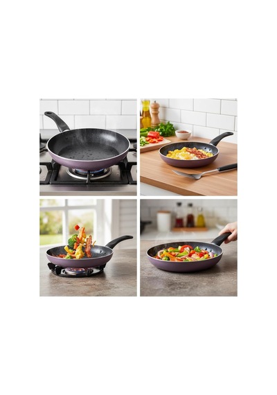 Papilla Optimum Argos Plus 26 Cm Mor Kırçıl Granit Efektli Yapışmaz Kızartma Ve Sote Tavası Çok Renkli
