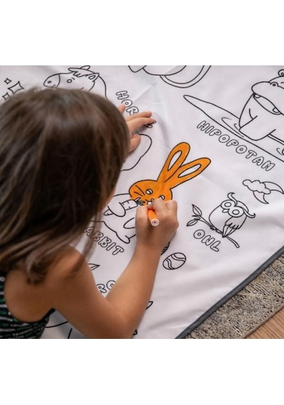 Çocuk Boyama Örtüsü Yıkanabilir 100x150 Cm-eğitici Aktivite Matı Seti Çok Renkli