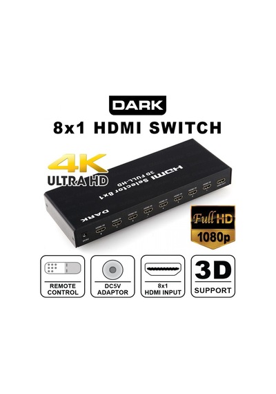 DARK DK-HD-SW8X1 Full HD 8 Giriş 1 Çıkışlı Uzaktan Kumandalı HDMI