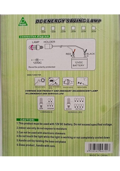12 Volt Akü İle Yanan Yüksek Işıklı Maşalı Aydınlatma Sistemi Işıldak 3metre Boyunda Uzatma Kablolu
