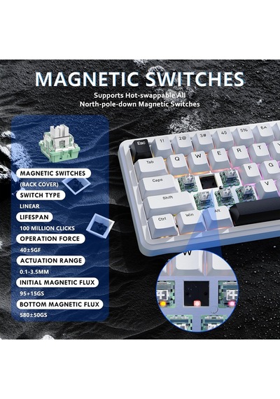 X65 He Manyetik Anahtarlı 65% Gaming Klavye 8000 Hz Ultra Hızlı Tepki, 0.01 Mm Rapid Trigger Hassasiyeti, Pbt Tu