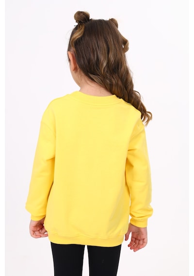 Toontoy Kız Çocuk Relax Fit Bisiklet Yaka Hafif Düşük Omuz Baskılı Sweatshirt - 2 İplik Sarı