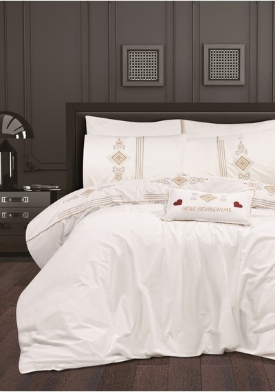 Goldroom Aysima 11 Parça Nakışlı Nevresim Takımlı Çeyiz Seti Krem