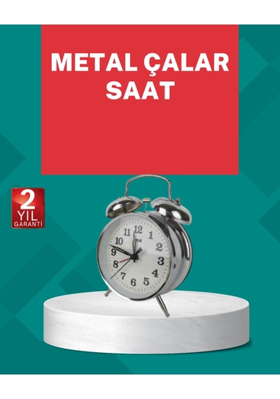 Dekoratif Gümüş Işıklı Alarmlı Masa Saati Sessiz Mekanizma Siyah