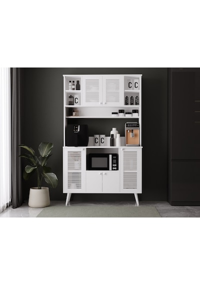 Kahve Köşesi 120 Cm %100 Mdf Panjur Kapak Çok Amaçlı Dolap Beyaz