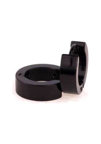 Siyah Erkek Halka Küpe 14 Mm 1 Çift Paslanmaz Çelik