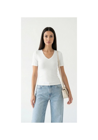 Dıanna Kadın Beyaz V Yaka Basic T-shirt Günlük Esnek Kumaş Kısa Kollu T-shirt