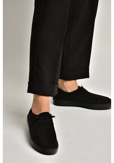 Fox Shoes Y602170902 Siyah Süet Bağcıklı Casual Ayakkabı Siyah