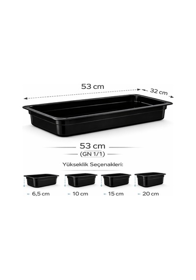 1/1 Gn Siyah Polikarbon Gastronom Küvet 53x32 Cm 6.5 Cm Derinlik