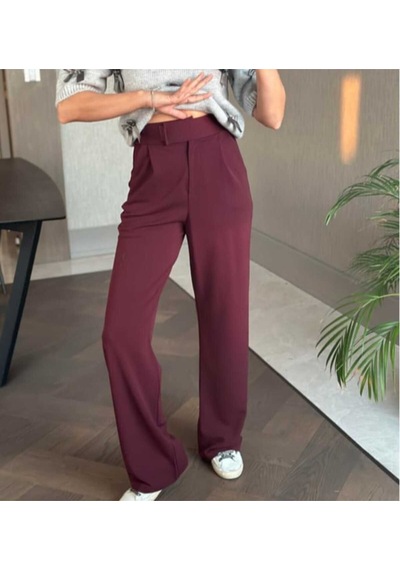 Nevege Butik Kadın Örme Kumaş Full Likralı Beli Cırtlı Palazzo-bordoo Bordo