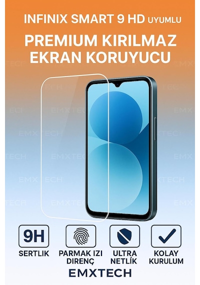İnfinix Smart 9 Hd Premıum Kırılmaz Cam Ekran Koruyucu