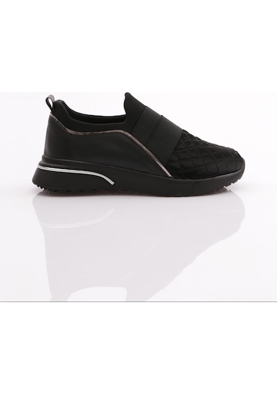 Dgn 204 Kadin Üstü Lastikli Kare Desenli Sneaker Ayakkabi 204-2494-R11318 Siyah