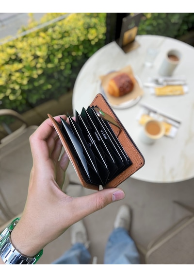 Visso 8600 Hakiki Deri Kartlık Unisex İsme Özel Çanta Kahve Napa