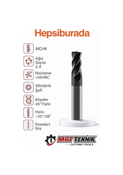10 Mm 72 Boy Karbür Parmak Freze Chatter Free 4 Ağız Alcrn Kaplama Değişken Helis Pahlı Köşe Cnc Freze Ucu