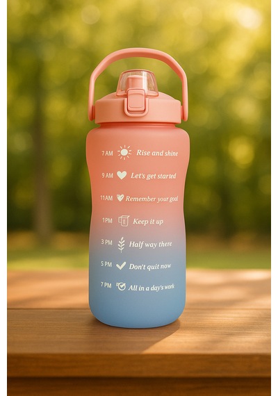 Motivasyonel Su Matarası Suluk 2 Litre Stıcker Ve Pipetli Su Matarası Pembe