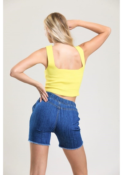 Pass&Pass 2080 Kadın Püsküllü Paça Jeans Denim Kot Şort Koyu Mavi