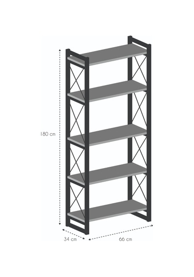 5 Raflı Metal Kitaplık Ceviz 180 Cm Çok Renkli