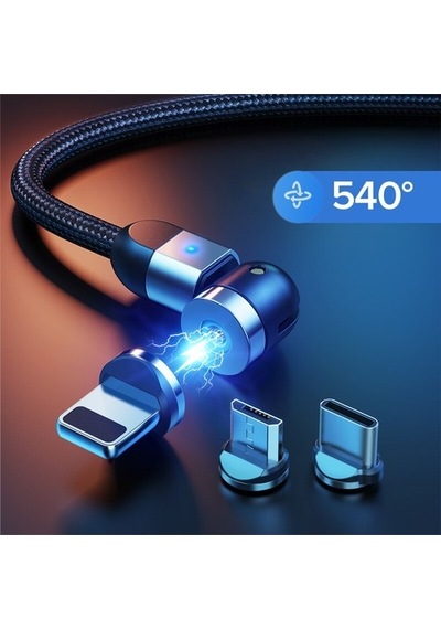 3 In 1 Şarj Kablosu Manyetik Led Işıklı Hızlı Şarj 3A Usb-C