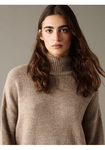 Lcw Vision Bej Yarım Balıkçı Yaka Oversize Kadın Triko Kazak