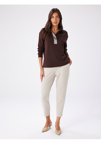 Faik Sönmez Taş Detaylı Polo Yaka Sweatshirt W27swt002 Uw27swt00230 Kahve