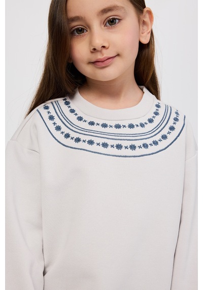 Panço Kız Çocuk Nakışlı Sweatshirt Gri