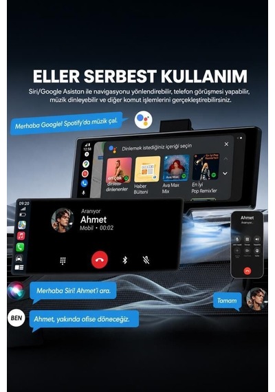 Sesli Komut Akıllı Ekran Seyir Cihazı Araç Kamerası Ön Arka Wifi Bluetooth 4k Carplay T94c41