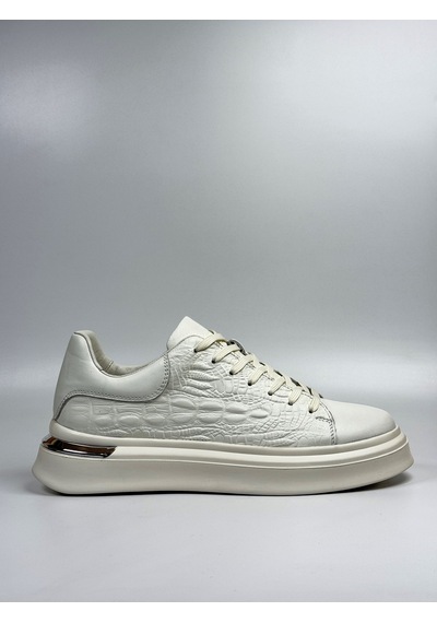 Daytex Hakiki Deri Kroko Baskılı Eva Taban Premium Erkek Sneaker Beyaz
