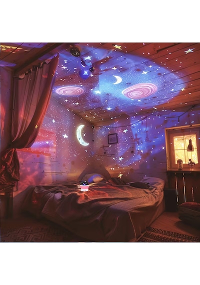 360 Dönen Yıldızlı Gökyüzü Projektör Gece Lambası Çocuk Odası Gece Lambası Usb Bağlantılı Renk Değiştiren Atmosfer Işığı Mavi/pembe/mor - Renk: Pembe