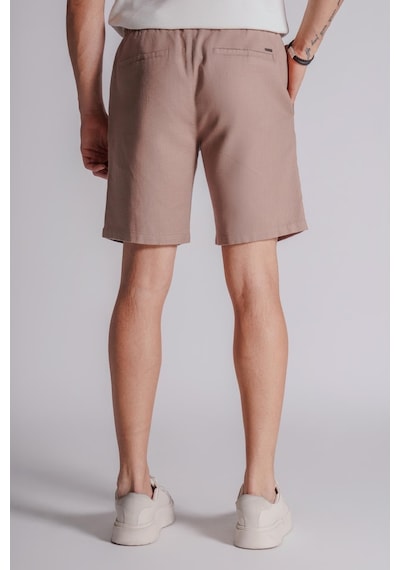 Braccas Erkek Yandan Cepli Beli Lastikli Keten Dokulu Relaxed Fit Jogger Şort Vizon Vizon