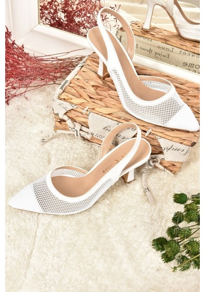 Fox Shoes Beyaz File Detaylı Kadın Topuklu Ayakkabı K749432415
