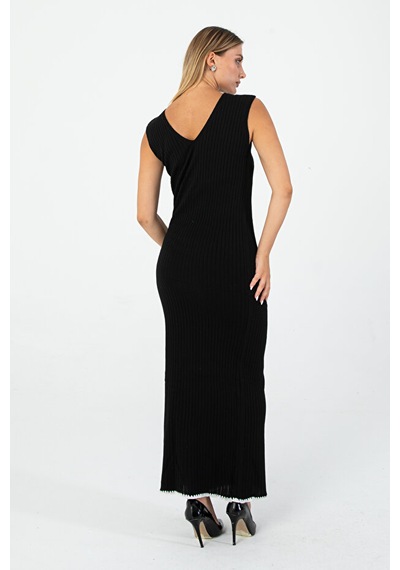 Kışlık Siyah Triko Takım Oversize Üst & V Yaka Maxi Elbise