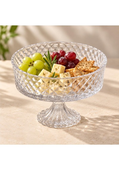 Deconox Tırtıl Desenli Ayaklı Şeffaf Cam Kurabiyelik 19 X 11,5 Cm, Meyve, Tatlı, Çerez Ve Kanape Sunum Kasesi, Tekli