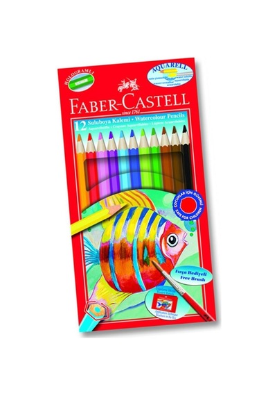 Aquarel Suluboya Kalemi 12 Renk Karton Kutu 1 Paket Faber Sulu Boya Kalemi 12 Li Fırça Hediyeli