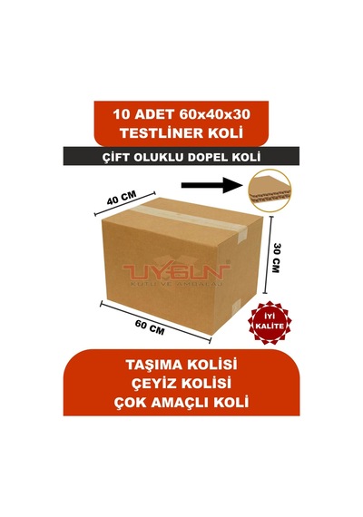 10 Adet 60x40x30 Ev Taşıma Kolisi, Çeyiz Kolisi, Boş Koli, Çift Oluklu Tssst Dopel